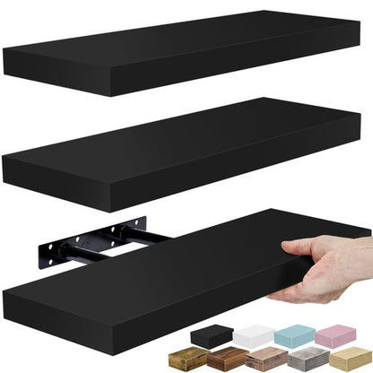 Sorbus Floating Shelves for Wall – 16 Inch Floating Shelf for Kitchen, Bedroom, Living Room, Bathroom, Home & Wall Decor - Mounted Bathroom Shelves with Invisible Brackets (Black, 3 Pack)