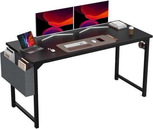 DUMOS 63-Inch Modern Office Computer Desk - Stylish Writing Table for Home & Bedroom - Black