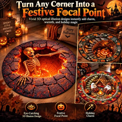 Mystic Cat Halloween Vortex Optical Illusion Rug - 20-Inch Round
