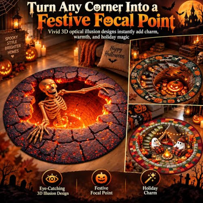 Mystic Cat Halloween Vortex Optical Illusion Rug - 20-Inch Round