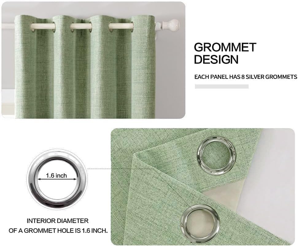 MIULEE Blackout Curtains - 100% Thermal Insulated Linen Texture Drapes | Sage Green, 52x45 Inch (2 Panels)