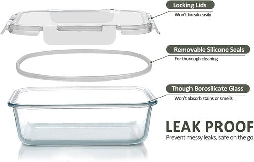 MCIRCO 10-Pack Glass Food Storage Containers - Airtight Meal Prep Bento Boxes | Microwave & Dishwasher Safe