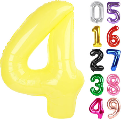Yellow Number 4 Balloon - 40 Inch Giant Foil Balloon for 4th Birthday Party Decorations