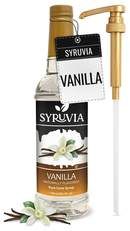 Syruvia Vanilla Syrup for Coffee – Vanilla Coffee Syrup, Drinks, Lattes & Beverages – 25.4 fl oz, With Pump