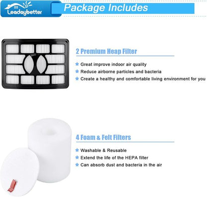 Leadaybetter Filter Replacement - Compatible with Shark Rotator Pro Lift-Away NV500 Series | 2 Foam & 4 Felt Filters