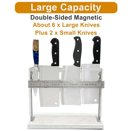 HomeSimplex Acrylic Shield Magnetic Knife Block Holder - Marble Base Magnetic Knife Stand for Counter Top -Double Sided Magnetic Knife Holder -Stainless Steel Kitchen Knife Block without Knives -White