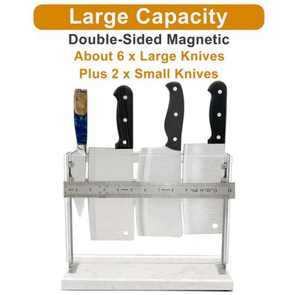HomeSimplex Acrylic Shield Magnetic Knife Block Holder - Marble Base Magnetic Knife Stand for Counter Top -Double Sided Magnetic Knife Holder -Stainless Steel Kitchen Knife Block without Knives -White