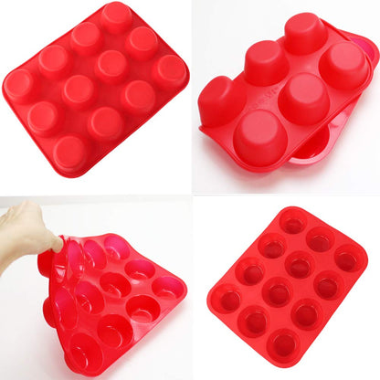 Qtopun Silicone Mini Muffin Pan, 4 Pack 24 Cups Silicone Mold Cups Baking Pan, Silicone Muffin Tins Baking Moulds (12-cup multi-color)