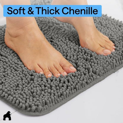 GORILLA GRIP Bath Rug Mat - Soft Absorbent Chenille | Quick Dry Microfiber, 60x24 Charcoal