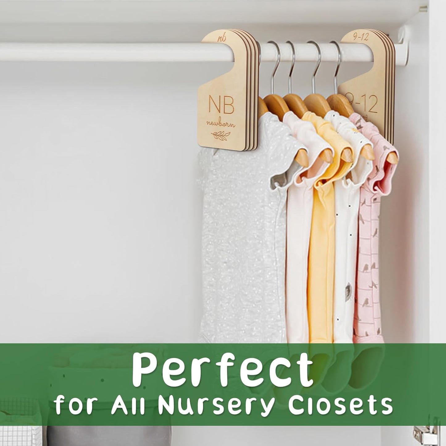 Skiennix Baby Closet Dividers - Wooden Size Organizers for Newborn to Toddler Clothes | Double-Sided Design