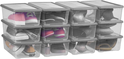 Sterilite 6 Quart Storage Box - Stackable Clear Plastic Bins with Lids | Grey, 12 Pack