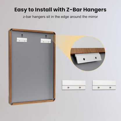 LOAAO Bathroom Mirror - 60X36 Inch Rounded Rectangle with Wood Grain Metal Frame | Anti-Rust, Versatile Hanging Options