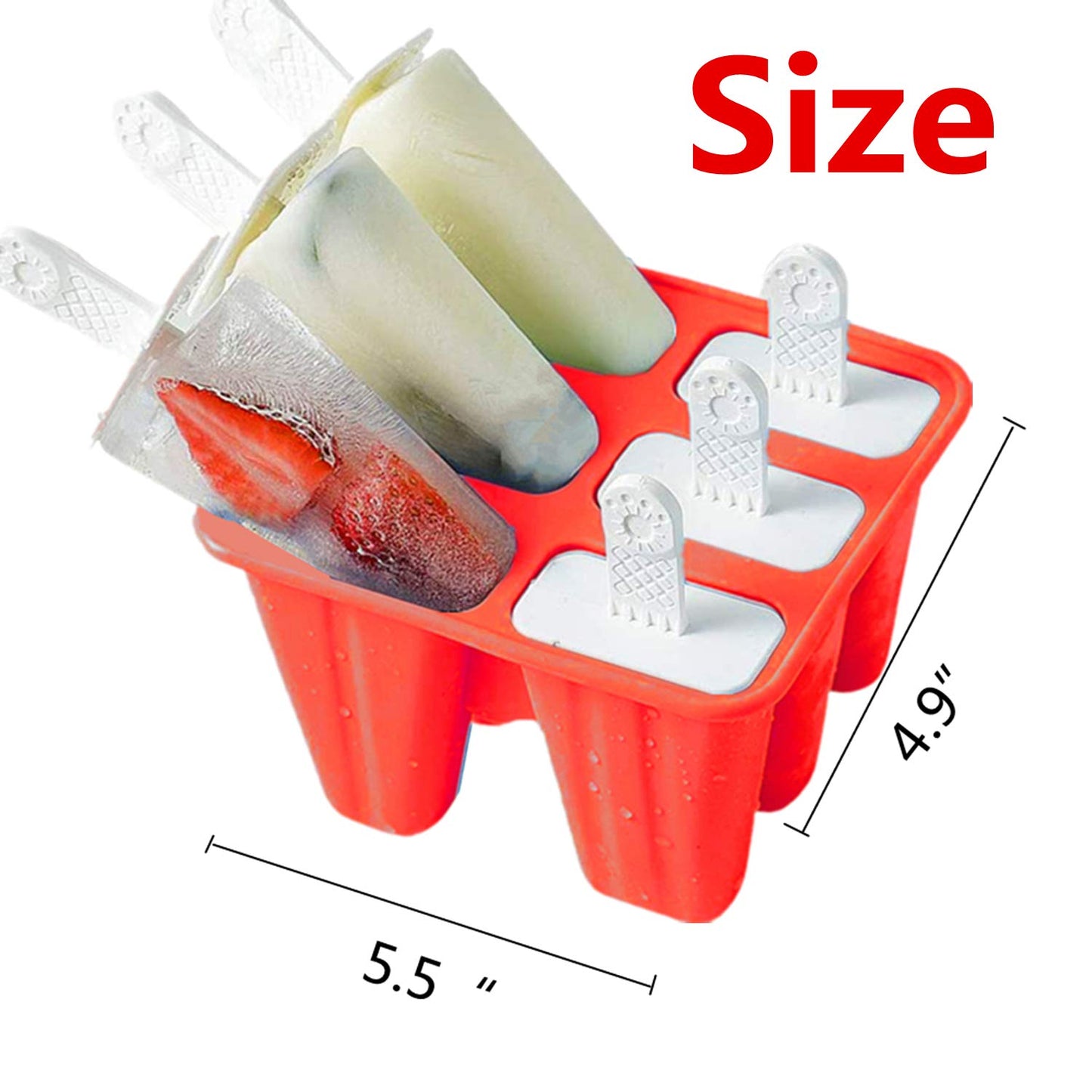 Popsicle Molds ，6 Pieces Silicone Ice Pop Models Popsicle Models Reusable Easy Release Ice Pop Maker (Red)