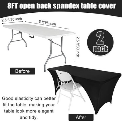Fivenl 2 Pack Spandex Tablecloths - Black Stretch Fitted Covers for 8FT Tables | 96 x 30 Inch, Washable