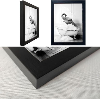 Regine Switzerland Elephant in Bathtub Wall Art - Funny Black and White Canvas Print for Bathroom Decor