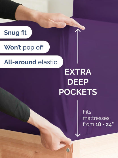 Skiennix Extra Deep King Sheet Set | 6-Piece Breathable Cooling Bedding - Soft, Wrinkle-Free Purple