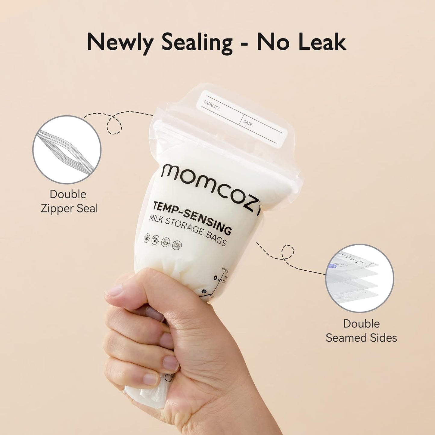 Momcozy Breastmilk Storage Bags - Temp-Sensing, No-Leak Design | 6 Ounce, 120 Count Pouches