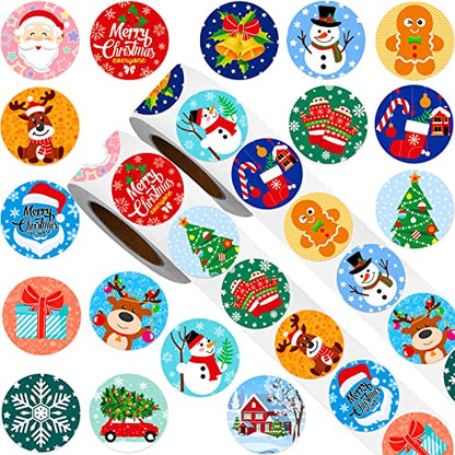Christmas Stickers Roll 1 Inch - Holiday Seals for Envelopes, Gifts & Crafts