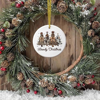 Western Leopard Print Christmas Tree Ornament - Cowboy Holiday Ceramic Decoration with Variation