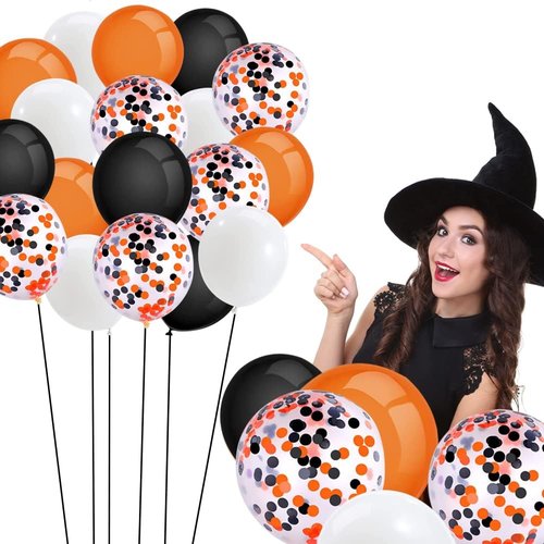 60pcs 12-Inch Halloween Balloons - Premium Latex Party Decorations | Black, White, Orange