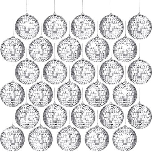 30 Pcs 2 Inch Silver Mirror Disco Balls Hanging Decorations for Parties and Christmas