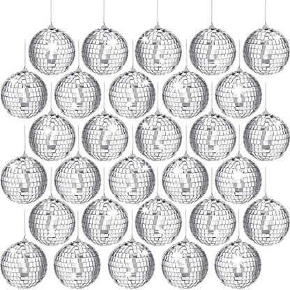 30 Pcs 2 Inch Silver Mirror Disco Balls Hanging Decorations for Parties and Christmas