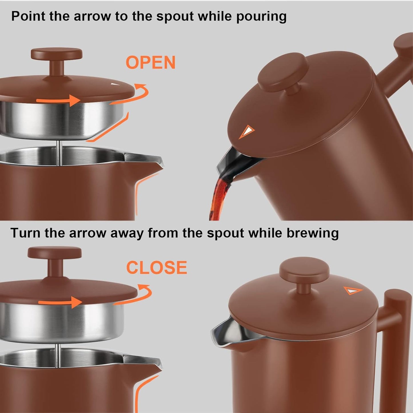 Secura French Press Coffee Maker - 304 Grade Stainless Steel Insulated Design | 34oz (1 Litre) Capacity