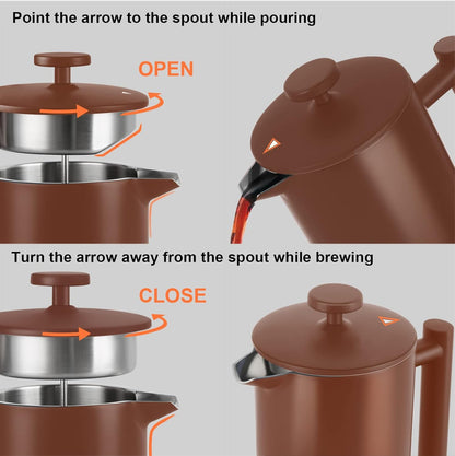 Secura French Press Coffee Maker - 304 Grade Stainless Steel Insulated Design | 34oz (1 Litre) Capacity