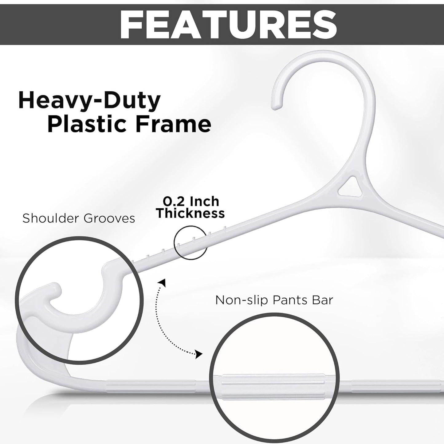 Utopia Home Plastic Hangers - 50 Pack Heavy Duty Non-Slip Hangers for Shirts & Pants | White