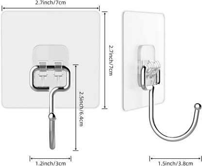 Skiennix Heavy-Duty Wall Hooks - 44lb Capacity, Self-Adhesive & Removable, 10-Pack, Clear & Waterproof