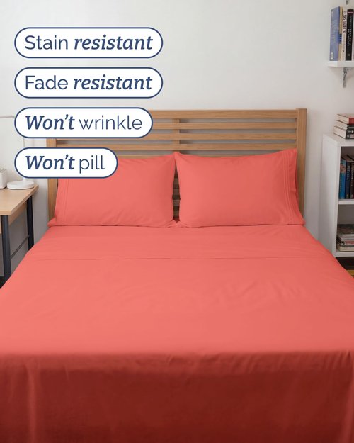 Full XL Bed Sheet - 4 Piece Full XL Bed Sheets Set - Soft, Breathable & Cooling - Hotel Luxury Bedding for Women, Men, Kids, Teens, Boys & Girls - Deep Pockets, Comfy, Fade and Wrinkle Free - Coral