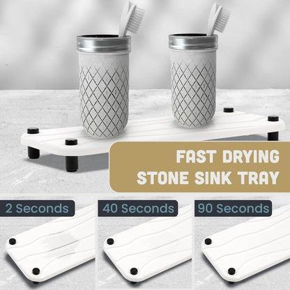 Skiennix 2pc Stone Drying Tray - Diatomite Sink Caddy & Organizer - Water Absorbing Bathroom Mat (White)