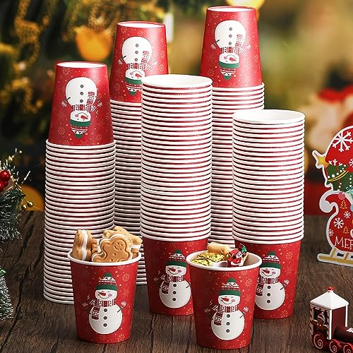 Christmas Paper Cups 9 Oz Snowman Style Pack of 200 - Hot Cold Drinks