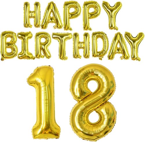 Happy Birthday Balloon Banner - 40-Inch Gold Foil Mylar Balloons with 16-Inch Letters for 18th Birthday Party