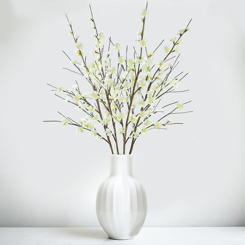 Krissing Cherry Blossom Branches - 39” Tall Artificial White Flowers for Home & Wedding Decor