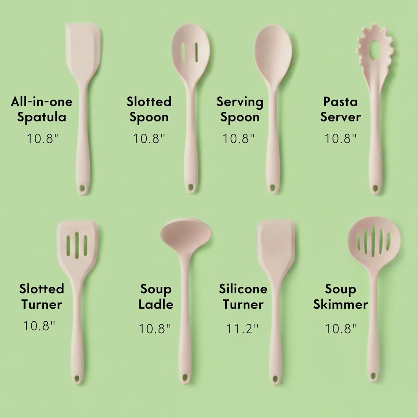 Skiennix Non-Toxic Silicone Kitchen Utensil Set - 8-Piece Non-Scratch Cooking Tools, Heat Resistant 500°F, Beige
