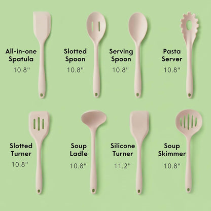 Skiennix Non-Toxic Silicone Kitchen Utensil Set - 8-Piece Non-Scratch Cooking Tools, Heat Resistant 500°F, Beige