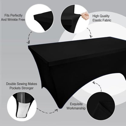 FOLINS&HOME Black 4ft Fitted Tablecloth - Water-Resistant Spandex Cover for Events & Parties