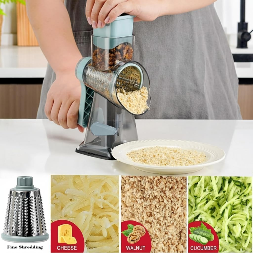 Rotary Cheese Grater - Multi-Purpose Stainless Steel Shredder With Handle for Effortless Grating (Blue)