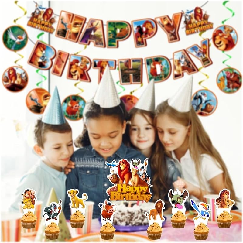 Lion King Cake Decorations Set with Topper and Cupcake Toppers for Birthday Party