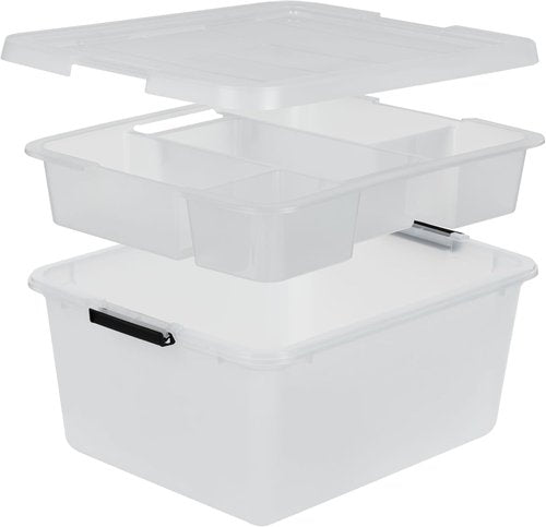 IRIS USA 18 QT Clear Storage Organizer - Stackable Plastic Box with Removable Dividers for Crafts & Office