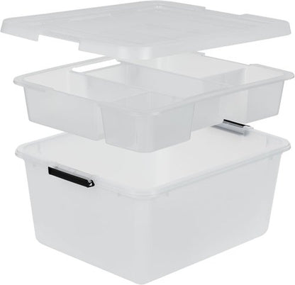 IRIS USA 18 QT Clear Storage Organizer - Stackable Plastic Box with Removable Dividers for Crafts & Office