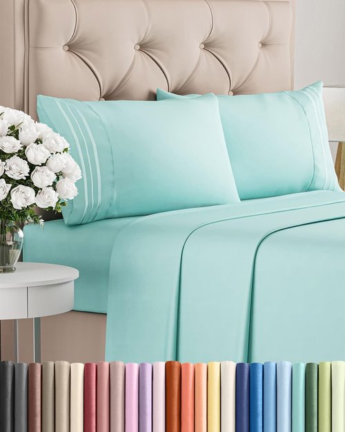 King Size 4 Piece Sheet Set - Ultra-Soft Cooling Bed Sheets for Luxurious Comfort - Oeko-Tex Certified Spa Blue
