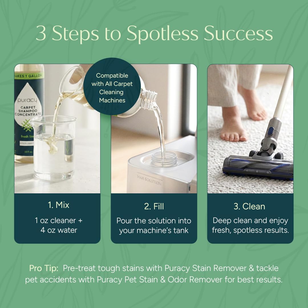 Puracy Carpet Shampoo - Pet Stain & Odor Remover Solution | Concentrated Fresh Citrus (25oz)
