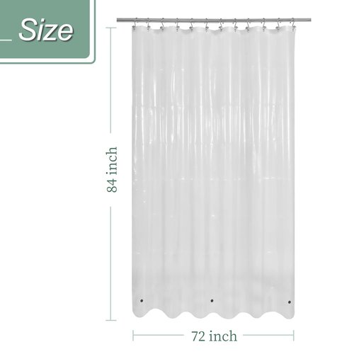 Mrs Awesome Extra Long Shower Curtain Liner with Magnets, 72x84 XL Clear PEVA Shower Liner, Long Plastic Shower Curtain for Bathroom, Lightweight & Waterproof, 72 x 84, Clear