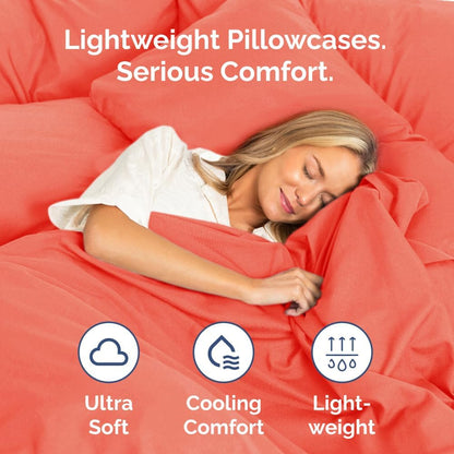 Skiennix Queen Pillow Cases Set of 2 | Ultra Soft Hotel Quality, Wrinkle-Free & Stain Resistant - Coral