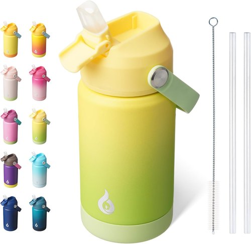 BJPKPK Insulated Water Bottle - 12oz Thermo Bottle with Straw Lid, Flex Handle & Non-Slip Boot, BPA Free, Fresh Green
