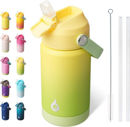 BJPKPK Insulated Water Bottle - 12oz Thermo Bottle with Straw Lid, Flex Handle & Non-Slip Boot, BPA Free, Fresh Green