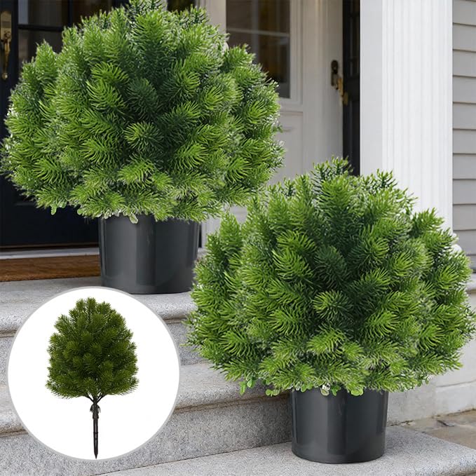 Dark Green 2Pcs Christmas Tree Pine Stakes 17 Inches Yard Decor