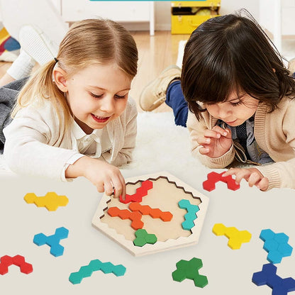 Skrtuan Wooden Blocks Puzzle - Hexagon Brain Teaser for Kids & Adults | STEM Educational Toy